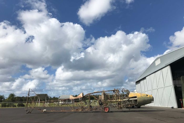 The WWII Avro Anson on the tarmac outside the Evans Head Memorial Aerodrome hanger.